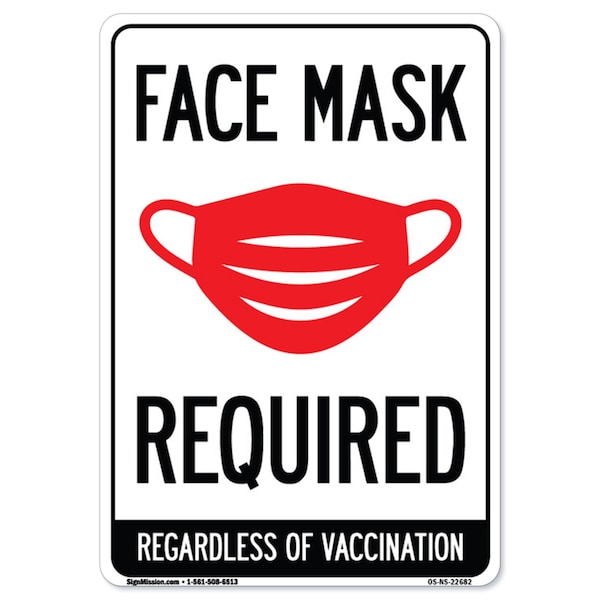 Public, Face Mask Required, 18in X 12in Peel & Stick Wall Graphic, 18" W, 12" H, Face Mask Required